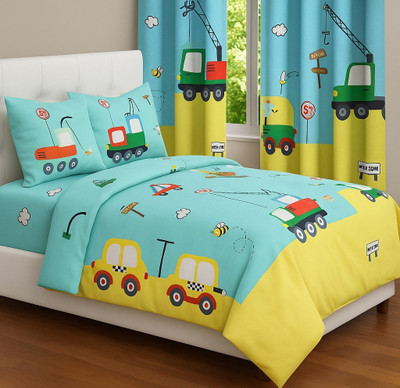 RRC Microfiber Double Flat 144 TC Printed Bedsheet(Pack of 1, Yellow,Light Blue)