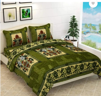 KURRY HOME FURNISHING Woolen Double Flat 210 TC Floral Bedsheet(Pack of 1, Green)