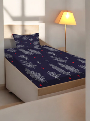 HOMYBEES 220 TC Cotton Single Abstract Fitted (Elastic) Bedsheet(Pack of 1, Multicolor15)