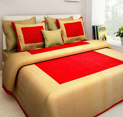 KANDY SHOP Cotton Double Flat 250 TC Printed Bedsheet(Pack of 1, Red)
