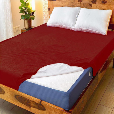 AGS ACTIVE Cotton King Fitted (Elastic) 220 TC Solid Bedsheet(Pack of 1, Red)