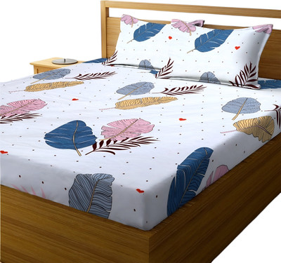 sandeep fab 250 TC Microfiber Double 3D Printed Fitted (Elastic) Bedsheet(Pack of 1, White)