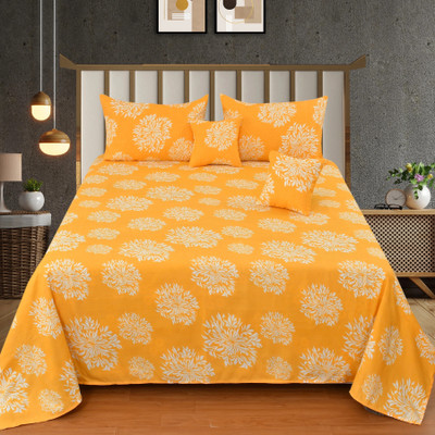 CLOVIS KRAFTS Cotton King Flat 300 TC Floral Bedsheet(Pack of 1, YELLOW KHADDI)