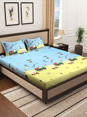 little ginnie 144 TC Polycotton Double Printed Flat Bedsheet(Pack of 1, Blue, Yellow)