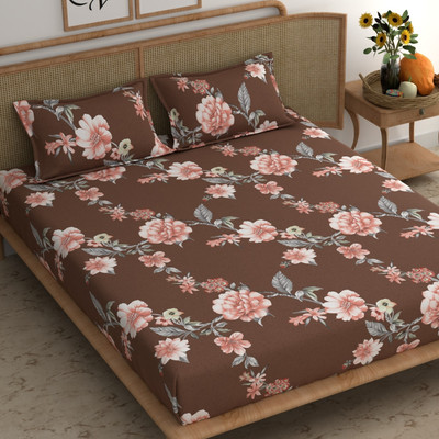 CHHAVI INDIA 210 TC Microfiber Double Printed Flat Bedsheet(Pack of 1, Brown Multi)