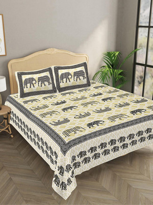 Bombay Spreads 140 TC Cotton King Jaipuri Prints Flat Bedsheet(Pack of 1, Gray)