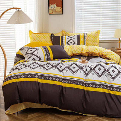 Story@home 240 TC Microfiber Double Printed Flat Bedsheet(Pack of 1, Black, Yellow)