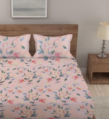 vjk fab 300 TC Cotton King Floral Fitted (Elastic) Bedsheet(Pack of 1, Pink)