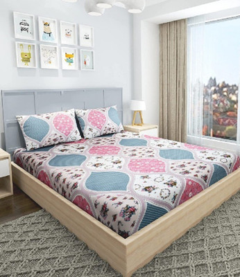 TURIYA Polycotton Double Flat 150 TC Printed Bedsheet(Pack of 1, Pink)