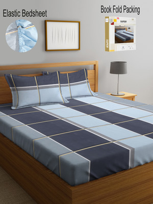 Klotthe 300 TC Polycotton Double Printed Fitted (Elastic) Bedsheet(Pack of 1, StripesMulti)