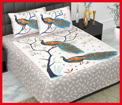 JAIPUR PRINTS Cotton Double Flat 240 TC Jaipuri Prints Bedsheet(Pack of 1, Grey)