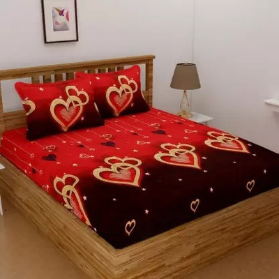 jim-Dandy 160 TC Polycotton Double 3D Printed Flat Bedsheet(Pack of 1, golden)