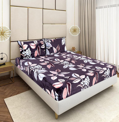 Crafteal Velvet King Fitted (Elastic) 300 TC Floral Bedsheet(Pack of 1, Multicolor)