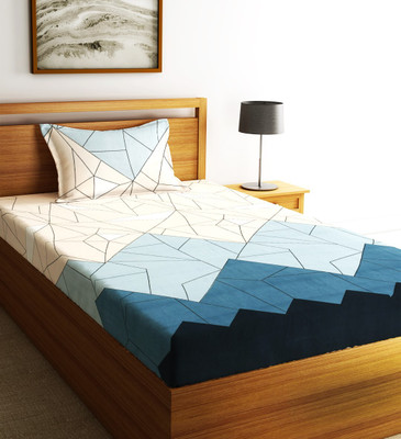 Fashion String Microfiber Single Flat 144 TC Printed Bedsheet(Pack of 1, Icy Blue)