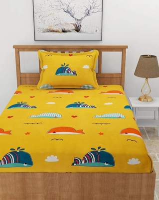 HOMYBEES Cotton Single Flat 220 TC Cartoon Bedsheet(Pack of 1, Yellow)