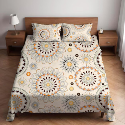 BELVOSTUM Cotton Double Flat 250 TC Printed Bedsheet(Pack of 1, Cream, Brown)
