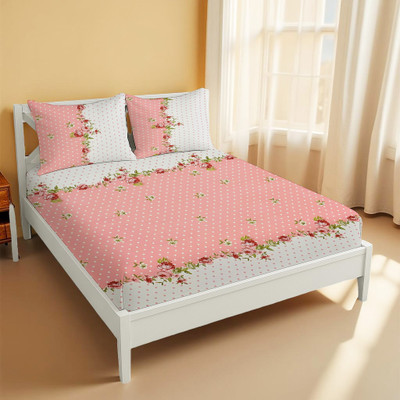 Home Stylish Cotton Blend Double Flat 280 TC Floral Bedsheet(Pack of 1, Pink)