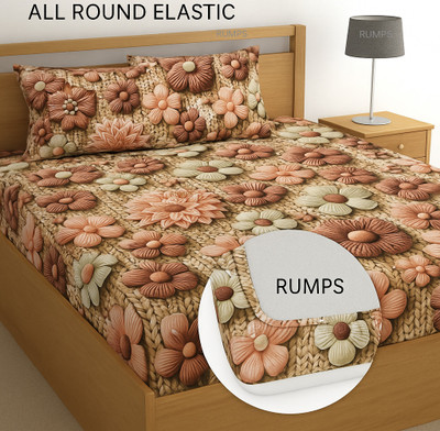 Rumps Cotton, Microfiber King Fitted (Elastic) 350 TC Self Design Bedsheet(Pack of 1, 7d bedsheet coffer g)