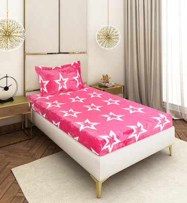 RIBUGROUP Velvet Single Fitted (Elastic) 310 TC Abstract Bedsheet(Pack of 1, Brown)