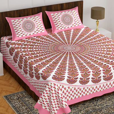 BHermosa Cotton Double Flat 144 TC Printed Bedsheet(Pack of 1, Pink)