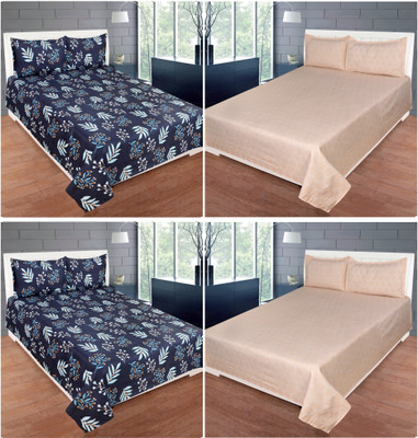 mustang 290 TC Cotton Double Printed Flat Bedsheet(Pack of 4, Multicolor)