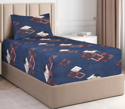 VAS COLLECTIONS Cotton Single Flat 160 TC Printed Bedsheet(Pack of 1, Navy Blue)