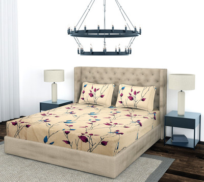 BEVI 300 TC Microfiber Double Printed Flat Bedsheet(Pack of 1, begie)