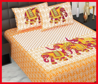JAIPUR PRINTS Cotton Double Flat 210 TC Jaipuri Prints Bedsheet(Pack of 1, Brown)
