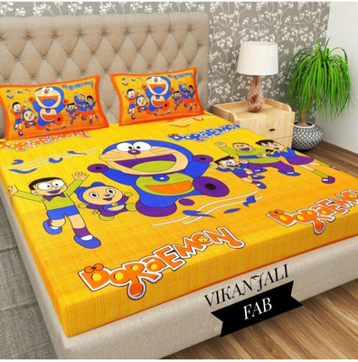VIKANJALI FAB 104 TC Cotton Double Printed Flat Bedsheet(Pack of 1, Orange)