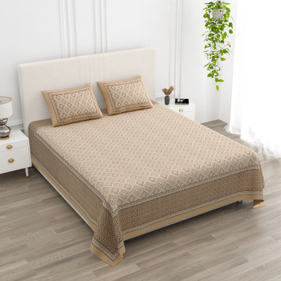 Sajeeli 220 TC Cotton Double Jaipuri Prints Flat Bedsheet(Pack of 1, Brown)
