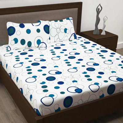Story@home Cotton King Fitted (Elastic) 186 TC Printed Bedsheet(Pack of 1, Blue)