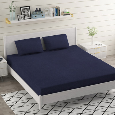 BROMWICK 144 TC Microfiber Double Solid Flat Bedsheet(Pack of 1, Navy Blue)