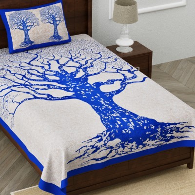 Homeline 104 TC Cotton Single Printed Flat Bedsheet(Pack of 1, Blue)