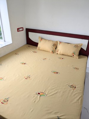 Needle & Ballet 250 TC Cotton King Embroidered Flat Bedsheet(Pack of 1, Brown)