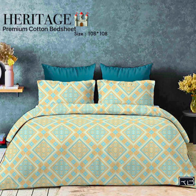 APOORV SALES Cotton King Flat 240 TC Geometric Bedsheet(Pack of 1, Green)