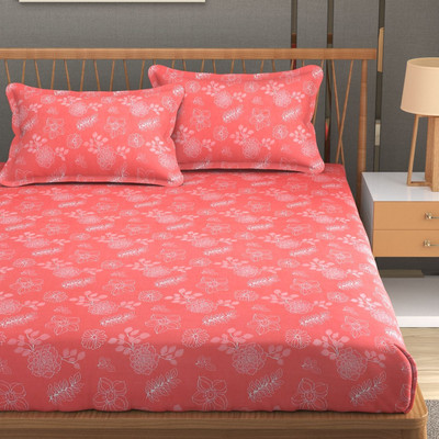 Kids wonders Cotton Blend Double Flat 200 TC Floral Bedsheet(Pack of 1, Peach)