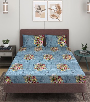 ROMEE 144 TC Polycotton Double Floral Flat Bedsheet(Pack of 1, Grey)