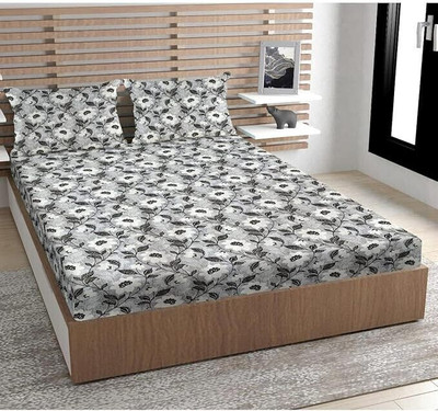 METRO LIVING Cotton Double Flat 104 TC Printed Bedsheet(Pack of 1, Black)