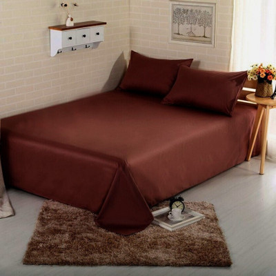BEVI 300 TC Microfiber Double Solid Flat Bedsheet(Pack of 3, Brown)