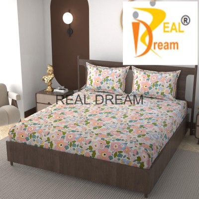 real dream 210 TC Polycotton King Floral Fitted (Elastic) Bedsheet(Pack of 1, baby pink)