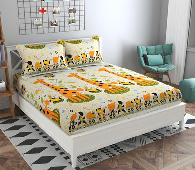 JB Traders 300 TC Cotton Double Animal Fitted (Elastic) Bedsheet(Pack of 1, Multicolor)