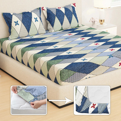 Story@home Microfiber King Fitted (Elastic) 210 TC Printed Bedsheet(Pack of 1, Blue, Dark Blue)