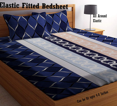 Amrange 210 TC Cotton King 3D Printed Fitted (Elastic) Bedsheet(Pack of 1, Multicolor)