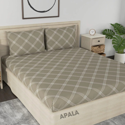 Apala Microfiber King Flat 280 TC Geometric Bedsheet(Pack of 1, Beige)