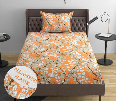 LX LOYREX 220 TC Cotton Single Printed Fitted (Elastic) Bedsheet(Pack of 1, glacecotton b2)