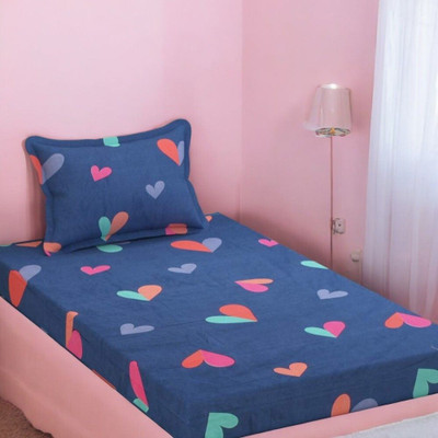 HOMYBEES Cotton Single Fitted (Elastic) 220 TC Cartoon Bedsheet(Pack of 1, Blue)