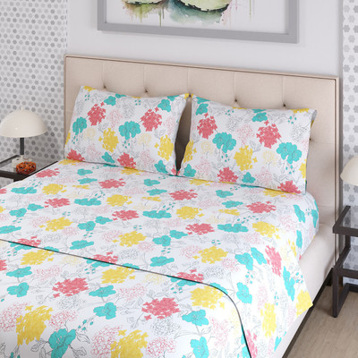Layers Cotton Double Flat 144 TC Printed Bedsheet(Pack of 1, Multicolor)