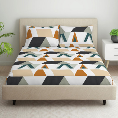 Welspun Microfiber Queen Flat 105 TC Geometric Bedsheet(Pack of 1, Brown)