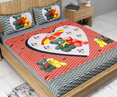 Kksh Cotton Double Flat 144 TC Jaipuri Prints Bedsheet(Pack of 1, Grey)