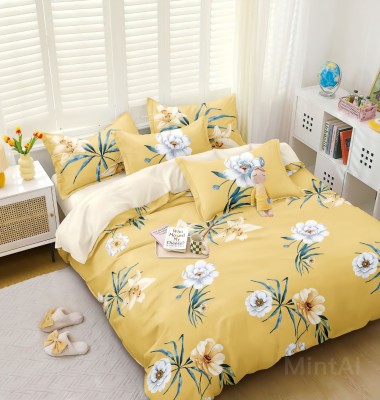 GAARVI HOMES 300 TC Cotton King Floral Fitted (Elastic) Bedsheet(Pack of 1, Yellow)